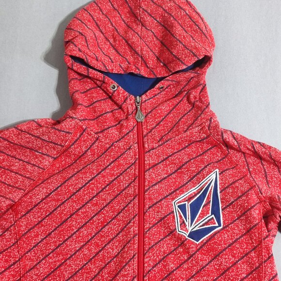 Volcom full zip hoodie women's size M (12) red with black stripes logo patch - Picture 2 of 13